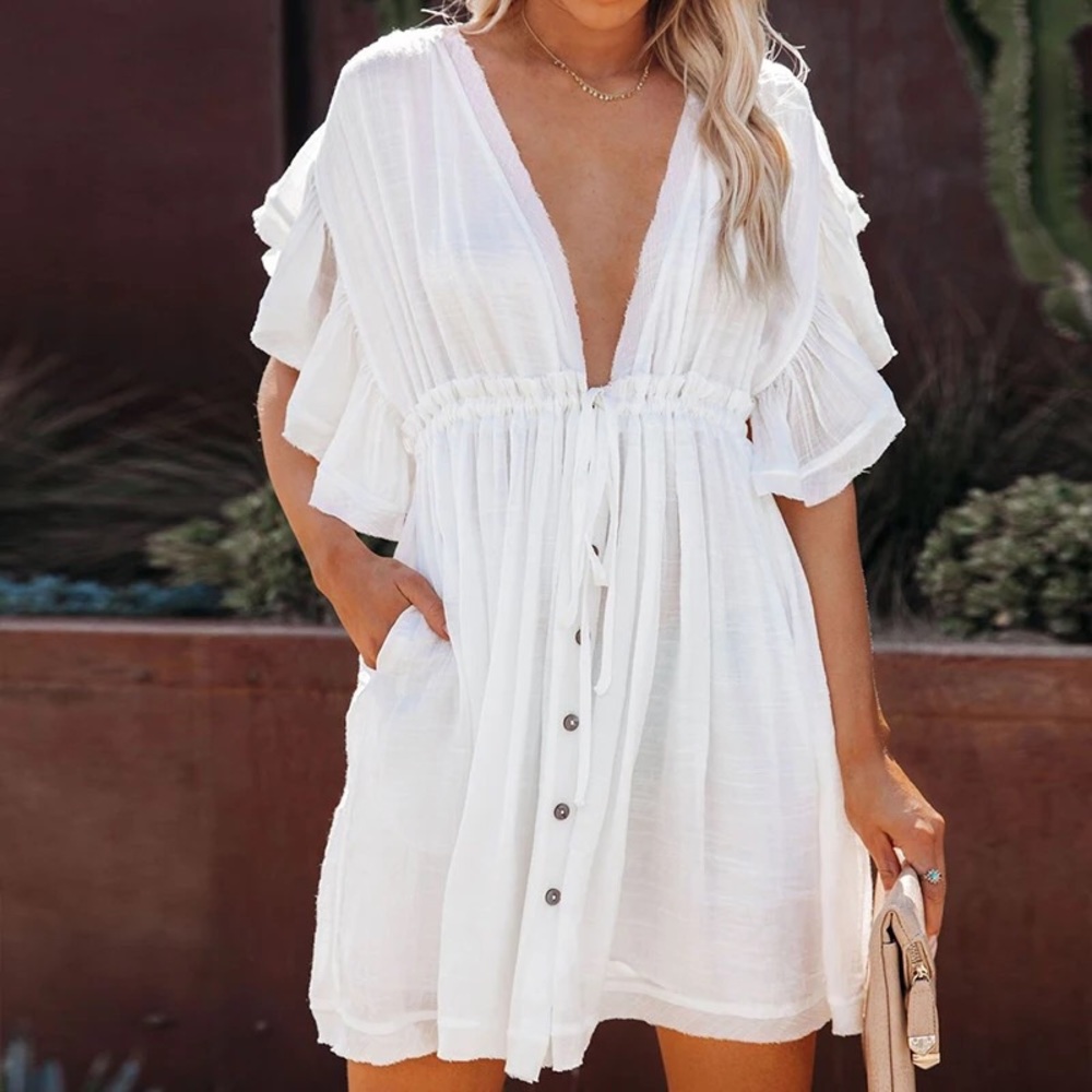 Dress cardigan bikini kimono cover up butterfly sleeve cream white boho